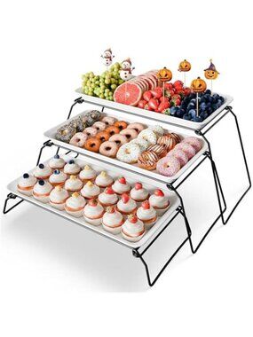 3 Tier Serving Tray Stand Large Melamine Cupcake Dessert Display Platter Set